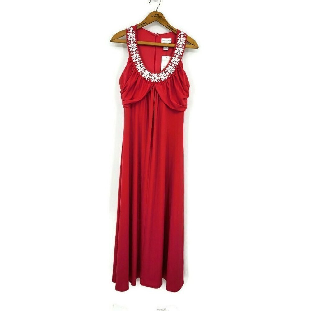 New Soft Surroundings Beaded Neckline Dress Womens Medium Maxi Pink 23119